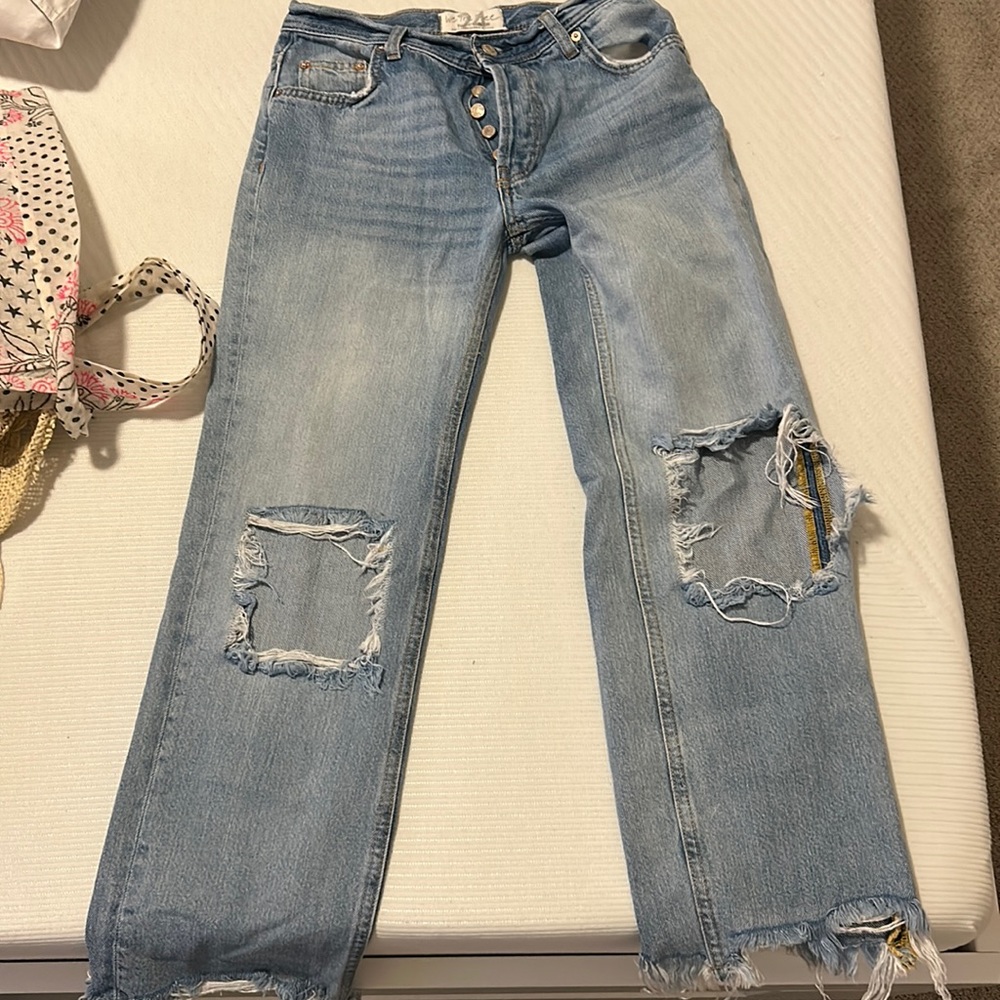 free people lower waisted knee cut mom jeans